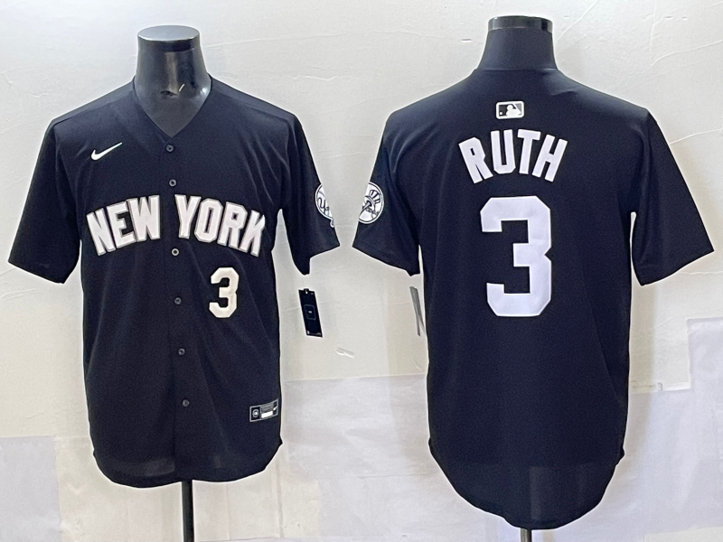 Men 2025 New York Yankees 3 Ruth black Nike MLB Jersey style 725008
